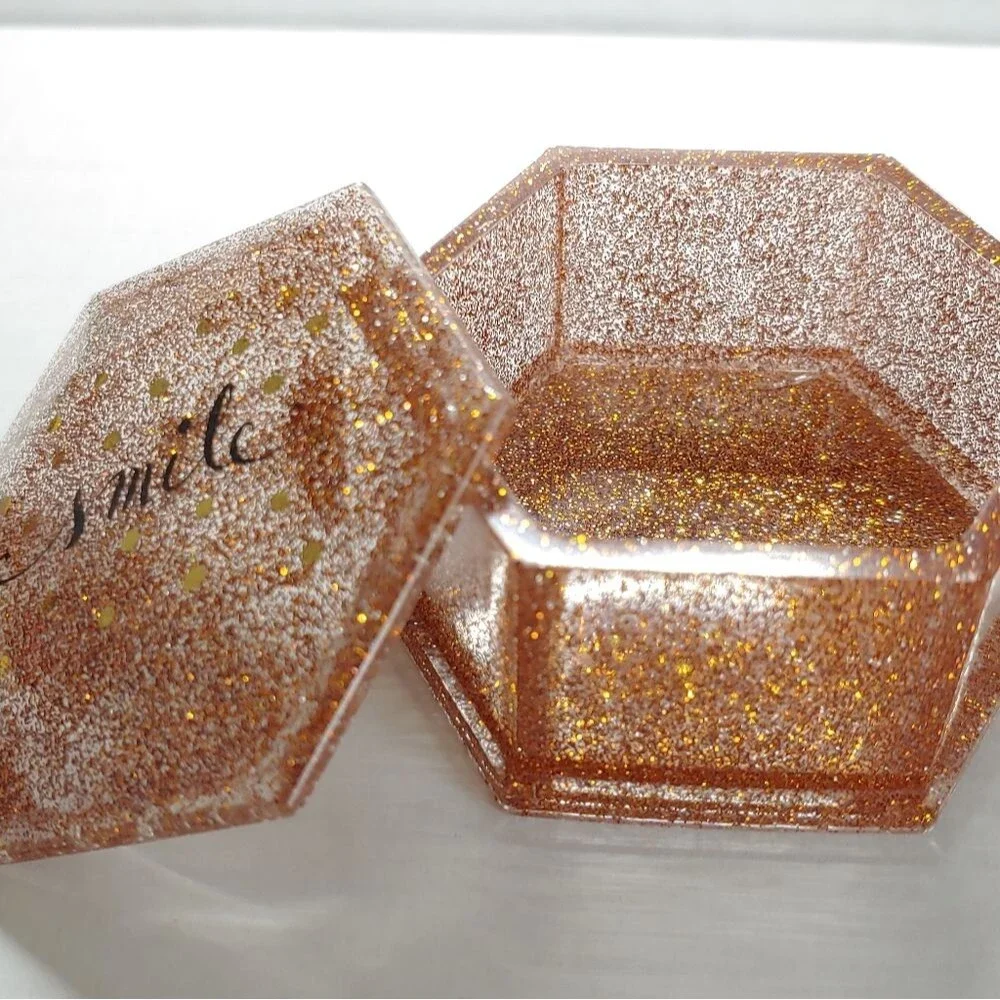 Jewelry Box Hexagon Orange, Silver & Gold Glitter